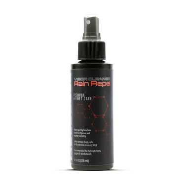 Molecule visor cleaner with rain repel or racing helmet shields
